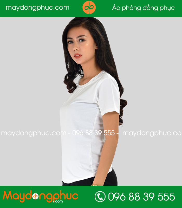 Áo phông cổ tròn đồng phục màu trắng
